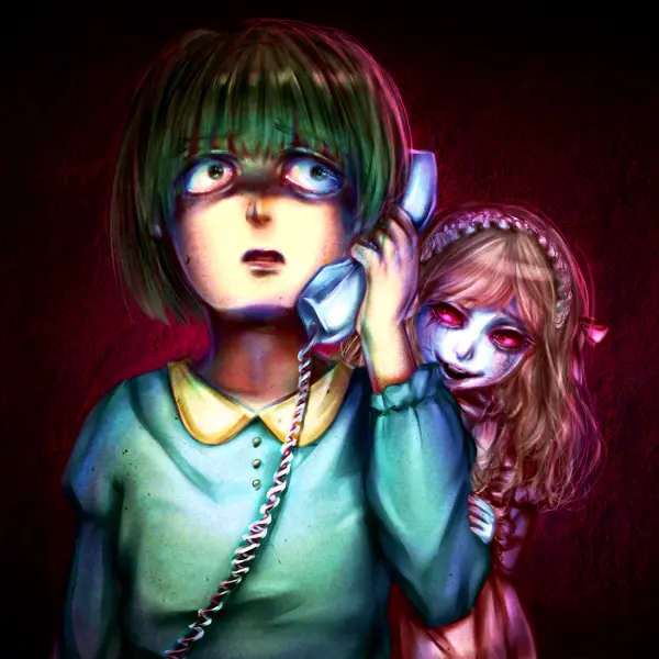 電話をとった女の子のすぐ後ろにはメリーさんが…。