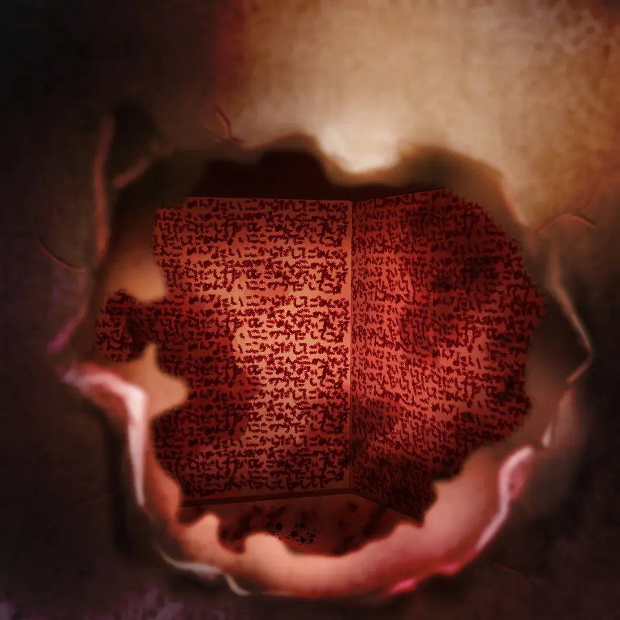 壁に開けた穴から中を覗き込むと、壁一面に赤い文字が書かれた謎の部屋があった。
